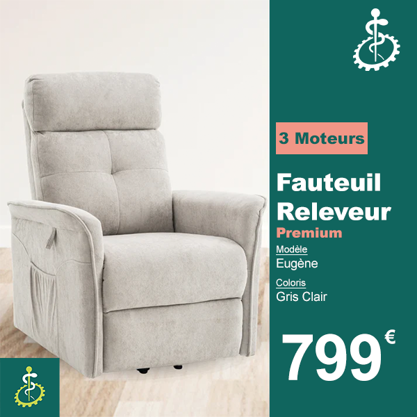 Fauteuil Releveur Premium - 3 Moteurs - Gris Clair - Modèle Eugène - Tranquille Émile