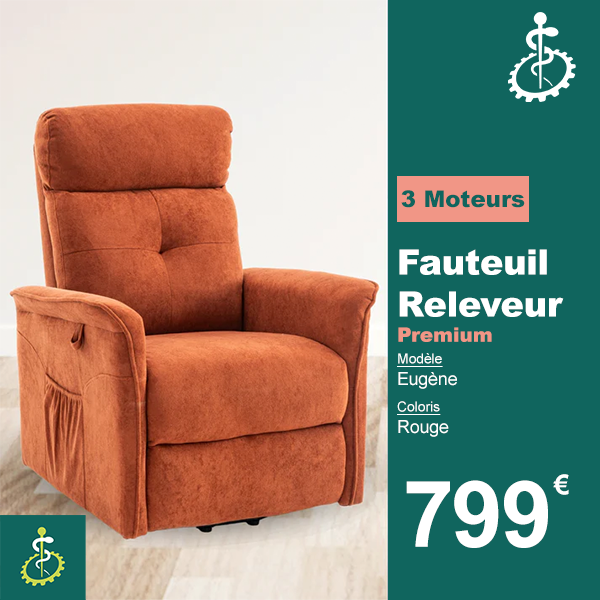 Fauteuil Releveur Premium - 3 Moteurs - Rouge - Modèle Eugène - Tranquille Émile