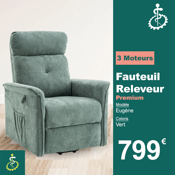 Fauteuil Releveur Premium - 3 Moteurs - Vert - Modèle Eugène - Tranquille Émile