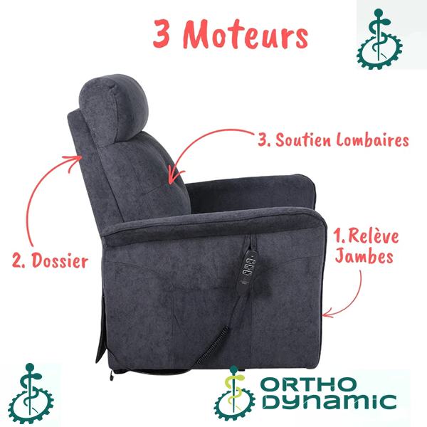 Fauteuil Releveur Premium - 3 Moteurs - Gris Foncé - Modèle Eugène - Tranquille Émile