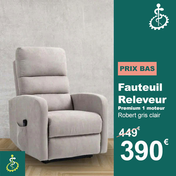 Fauteuil Releveur Premium - 1 Moteur - Gris Clair - Modèle Robert - Tranquille Émile