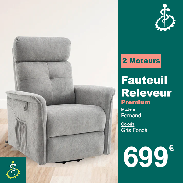 Fauteuil Releveur Premium - 2 Moteurs - Gris Foncé - Modèle Fernand - Tranquille Émile