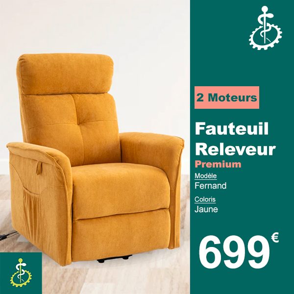 Fauteuil Releveur Premium - 2 Moteurs - Jaune - Modèle Fernand - Tranquille Émile