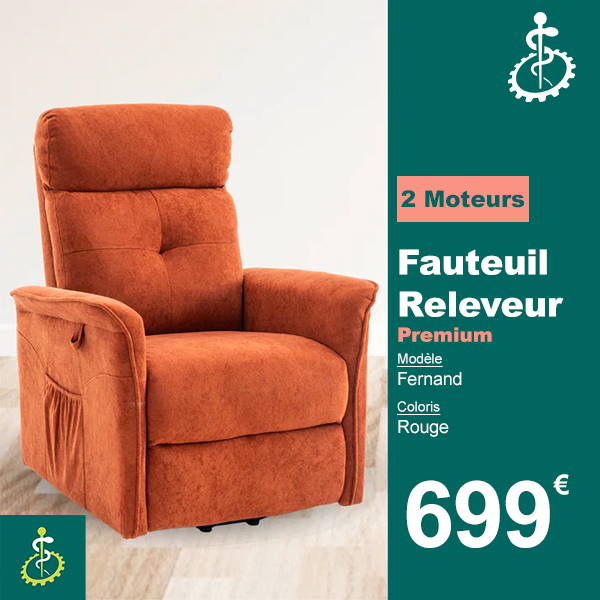 Fauteuil Releveur Premium - 2 Moteurs - Rouge - Modèle Fernand - Tranquille Émile