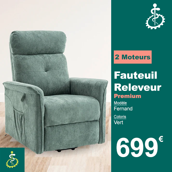 Fauteuil Releveur Premium - 2 Moteurs - Vert - Modèle Fernand - Tranquille Émile