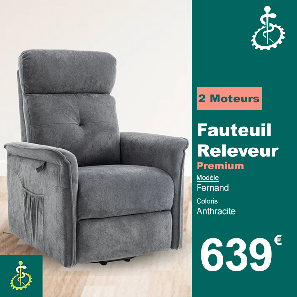 Fauteuil Releveur Premium - 2 Moteurs - Anthracite - Modèle Fernand - Tranquille Émile