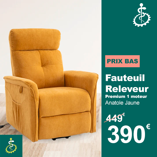 Fauteuil Releveur Premium - 1 Moteur - Jaune - Modèle Anatole - Tranquille Émile