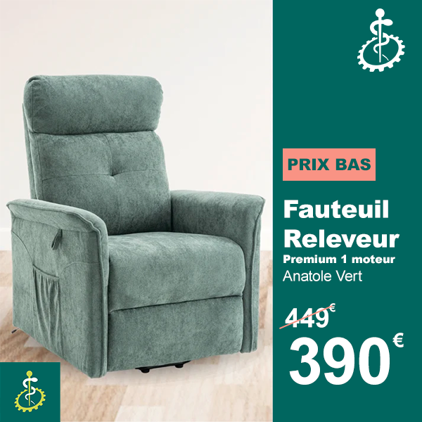 Fauteuil Releveur Premium - 1 Moteur - Vert - Modèle Anatole - Tranquille Émile