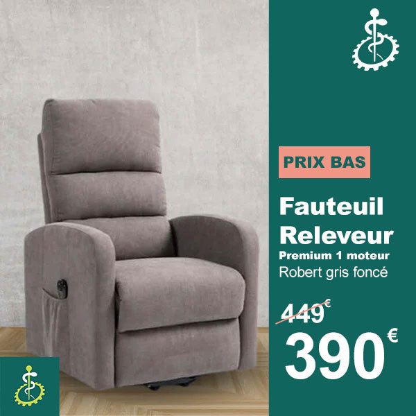 Fauteuil Releveur Premium - 1 Moteur - Gris Souris - Modèle Robert - Tranquille Émile