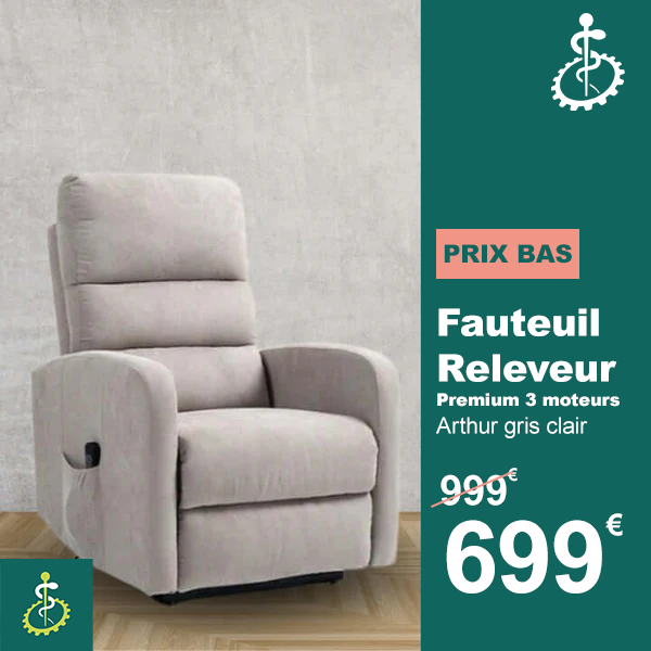 Fauteuil Releveur Premium - 3 Moteurs - Gris Clair - Modèle Arthur - Tranquille Émile