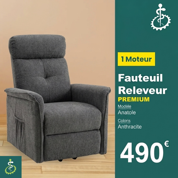 Fauteuil Releveur Premium 1 Moteur Modèle Anatole Anthracite