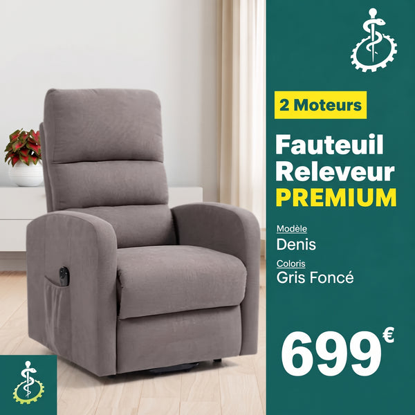 Fauteuil Releveur Premium  2 Moteurs  Gris Foncé  Modèle Denis  Tranquille Émile