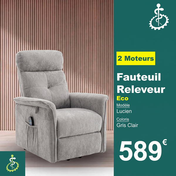Fauteuil relax releveur Eco - 2 Moteurs - Modèle Lucien - Gris clair