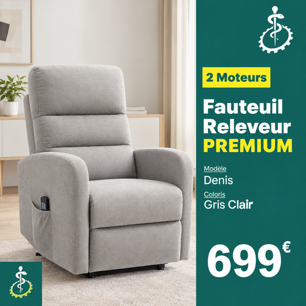 Fauteuil Releveur Premium  2 Moteurs  Gris Clair  Modèle Denis  Tranquille Émile