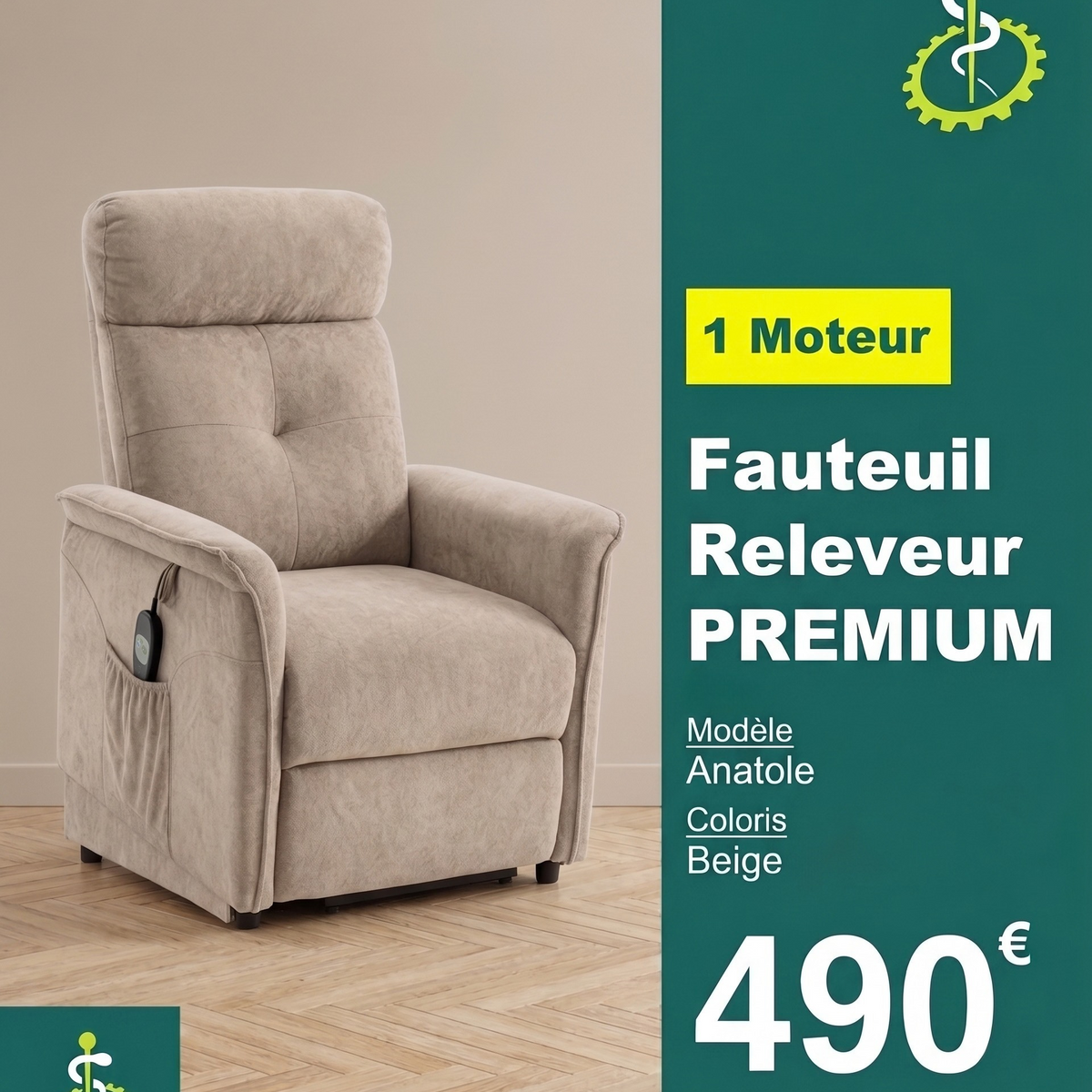 Fauteuil Releveur Premium 1 Moteur Modèle Anatole Beige
